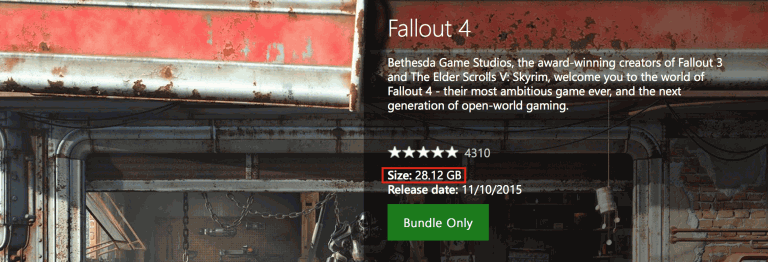Fallout 4 bo tehtal 28GB na Xbox One