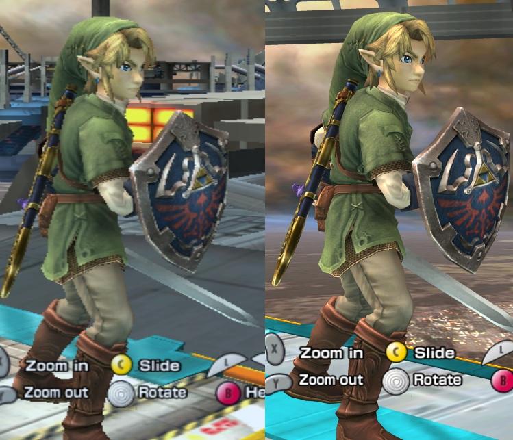 Desno slika iz Doplhin emulatorja, levo original iz Wii konzole