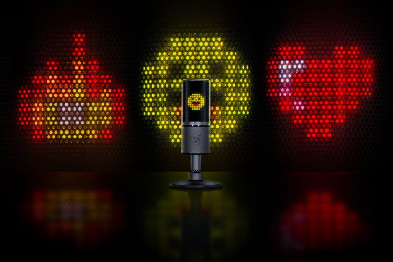 Razerjev novi RGB mikrofon med streamenjem prikazuje emotikone